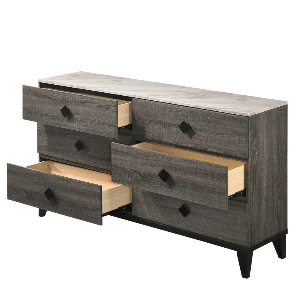 ACME 27675 Avantika Dresser, Faux Marble & Rustic Gray Oak