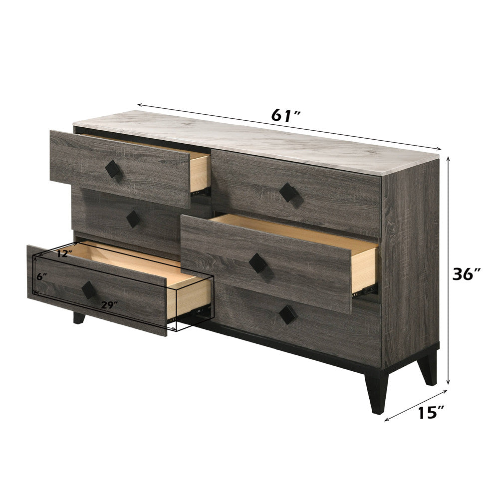 ACME 27675 Avantika Dresser, Faux Marble & Rustic Gray Oak