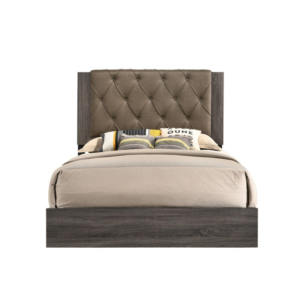 ACME 27680Q Avantika Queen Bed, Fabric & Rustic Gray Oak