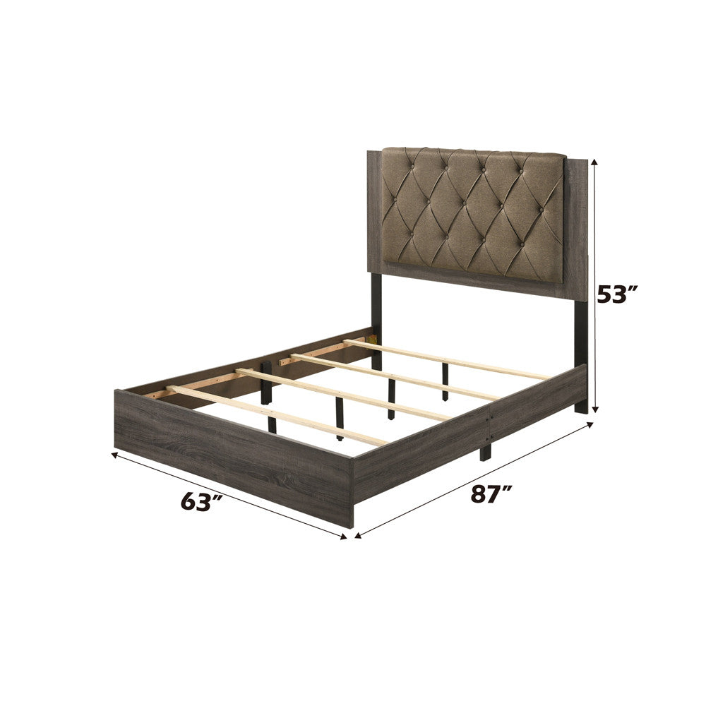 ACME 27680Q Avantika Queen Bed, Fabric & Rustic Gray Oak