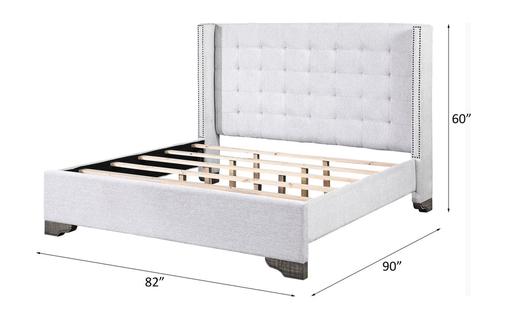 ACME 27697EK Artesia Eastern King Bed, Tan Fabric & Salvaged Natural Finish