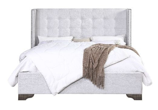 ACME 27697EK Artesia Eastern King Bed, Tan Fabric & Salvaged Natural Finish