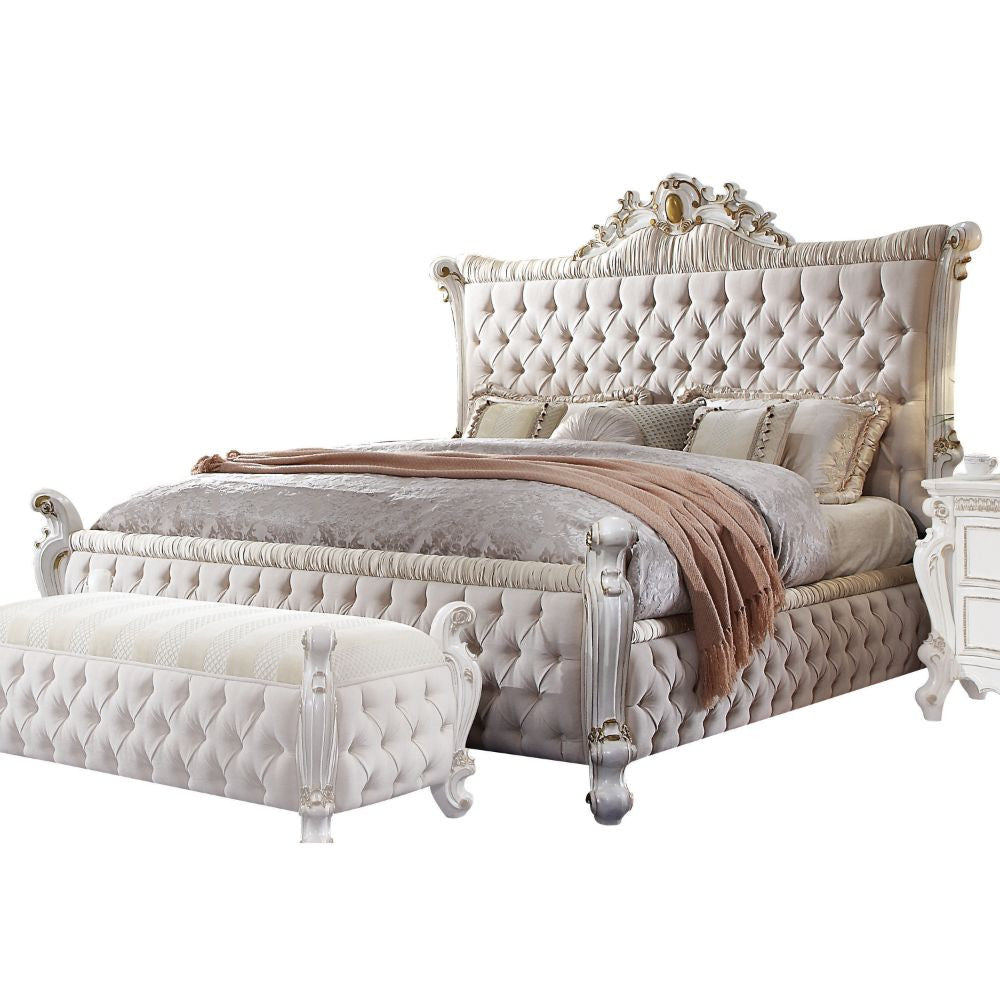 ACME 27877EK Picardy Fabric & Antique Pearl Bed