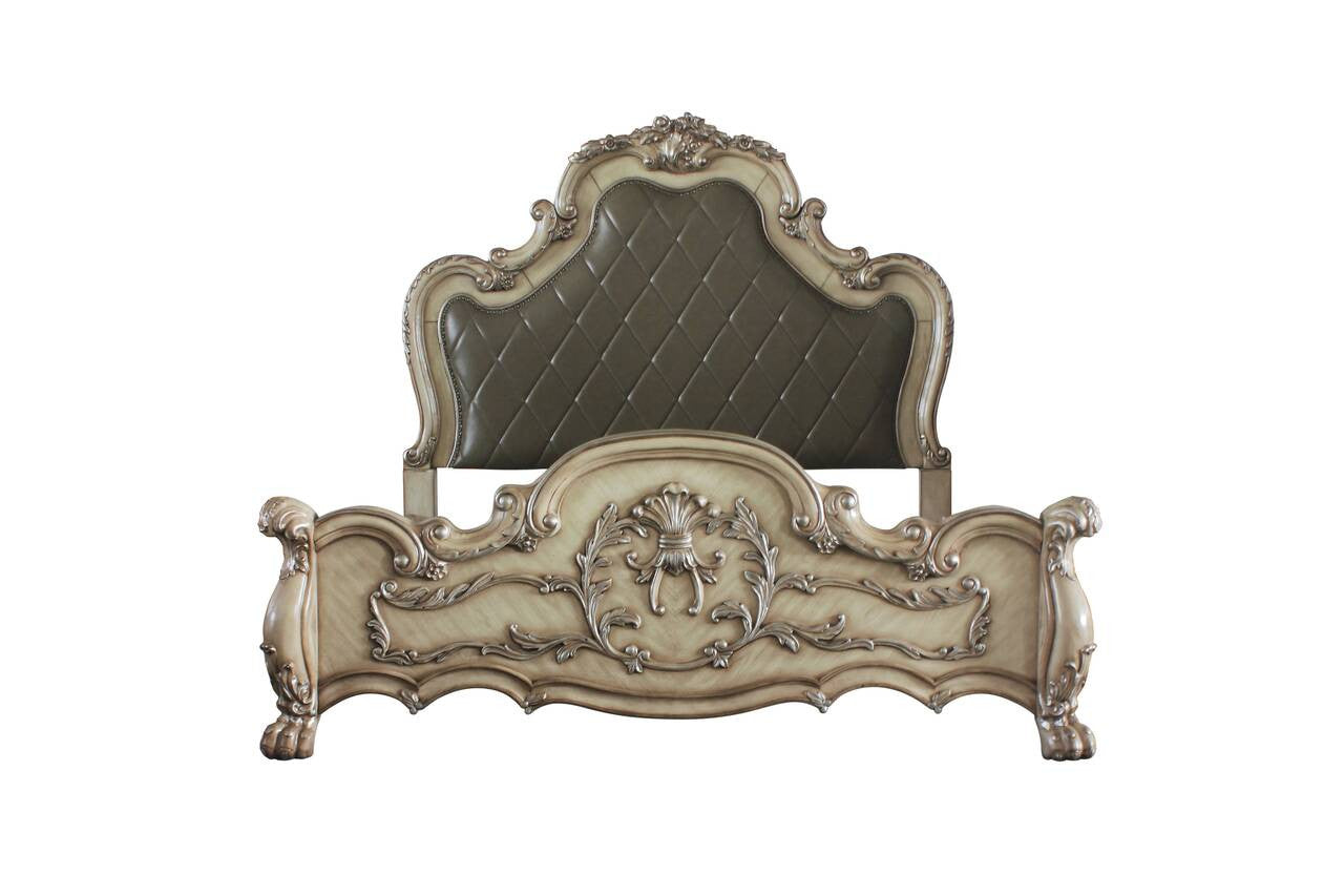ACME 28164CK Dresden California King Bed, Vintage Bone White & PU