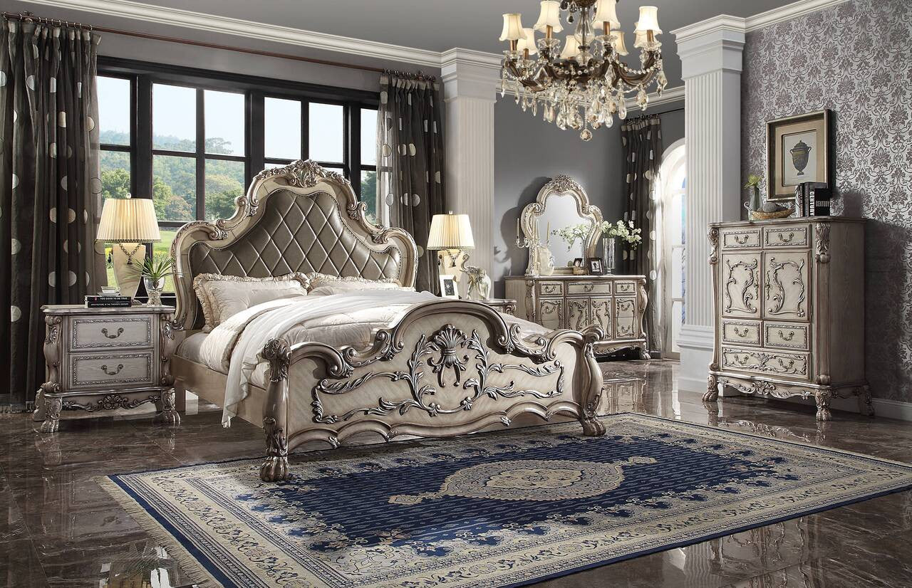 ACME 28164CK Dresden California King Bed, Vintage Bone White & PU