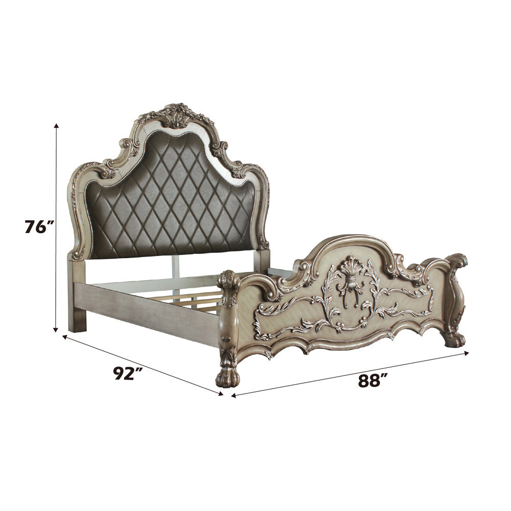 ACME 28167EK Dresden Eastern King Bed, Vintage Bone White & PU