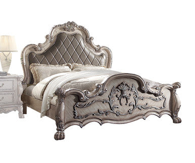 ACME 28167EK Dresden Eastern King Bed, Vintage Bone White & PU