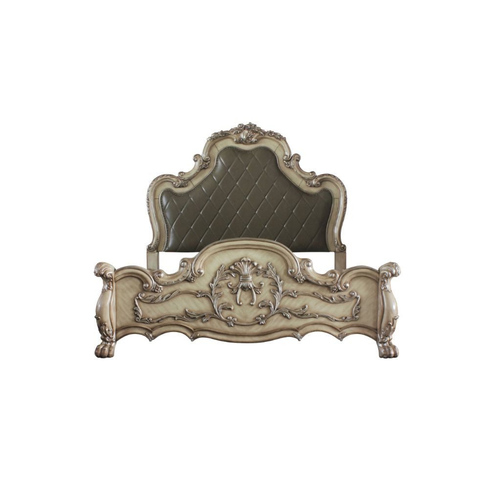 ACME 28170Q Dresden Queen Bed, Vintage Bone White & PU