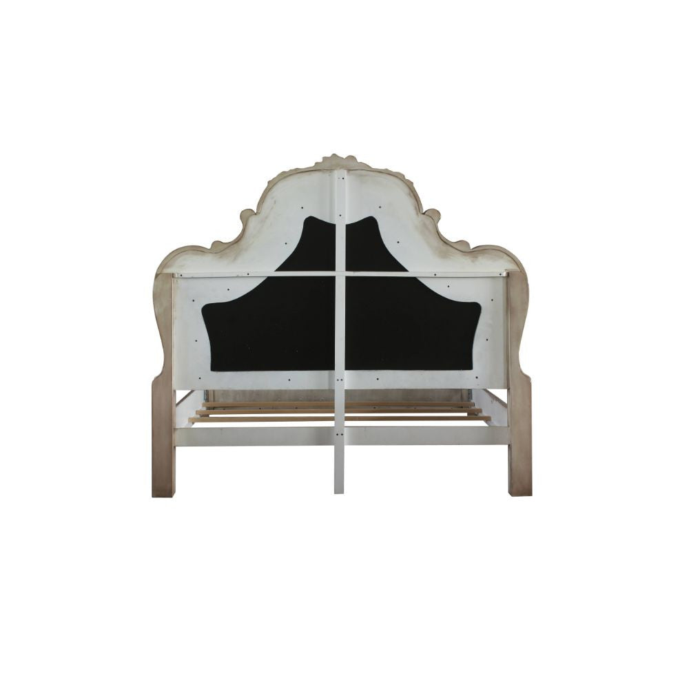 ACME 28170Q Dresden Queen Bed, Vintage Bone White & PU