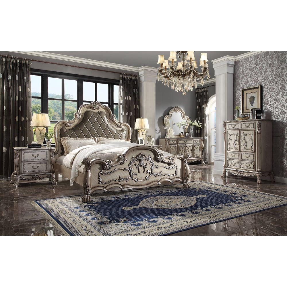 ACME 28170Q Dresden Queen Bed, Vintage Bone White & PU