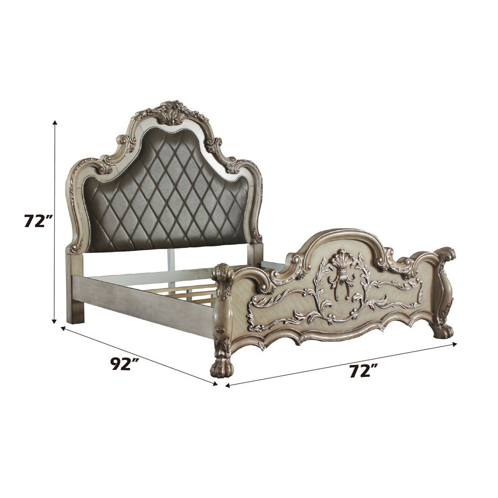 ACME 28170Q Dresden Queen Bed, Vintage Bone White & PU