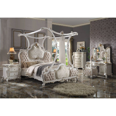 ACME 28204CK Picardy California King Bed with Canopy, Fabric & Antique Pearl