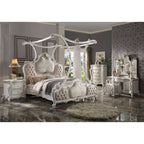 ACME 28204CK Picardy California King Bed with Canopy, Fabric & Antique Pearl