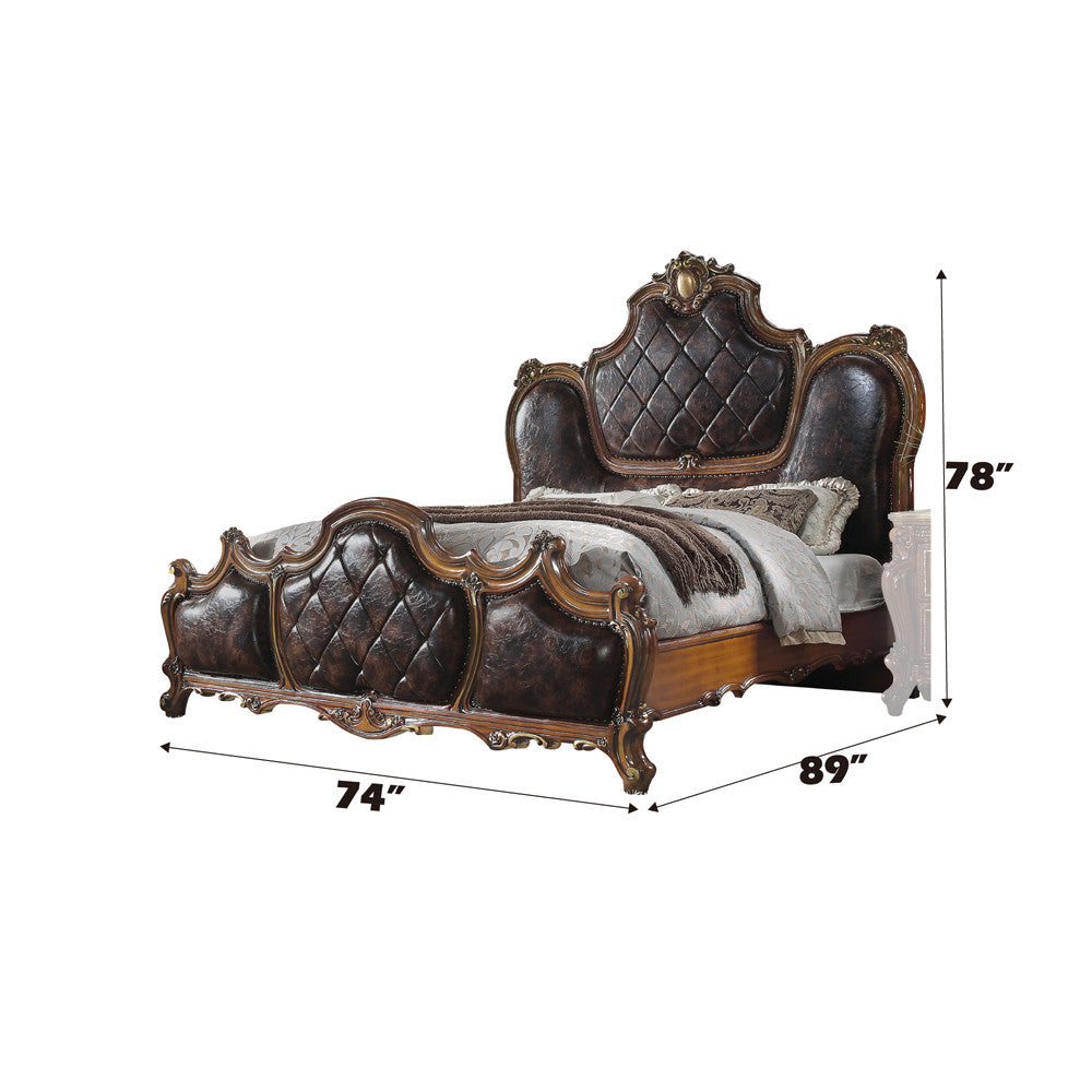 ACME 28240Q Picardy Queen Bed, PU & Cherry Oak