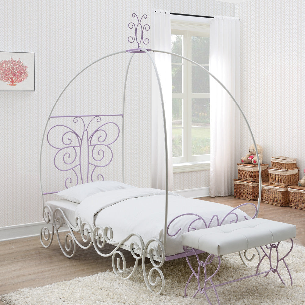 ACME 30530T Priya II Twin Bed with Canopy, White & Light Purple