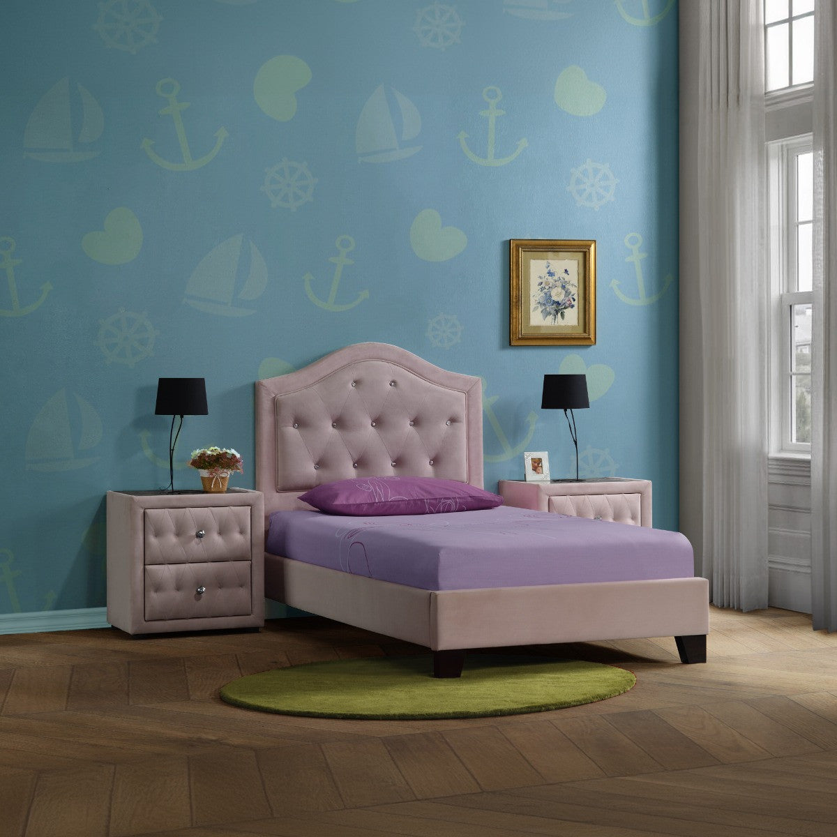 ACME 30820T Reggie Twin Bed, Pink Fabric
