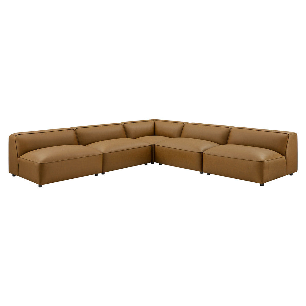 Modway EEI-7133 Auren 5-Piece Upholstered Armless L-Shaped Vegan Leather Modular Sofa