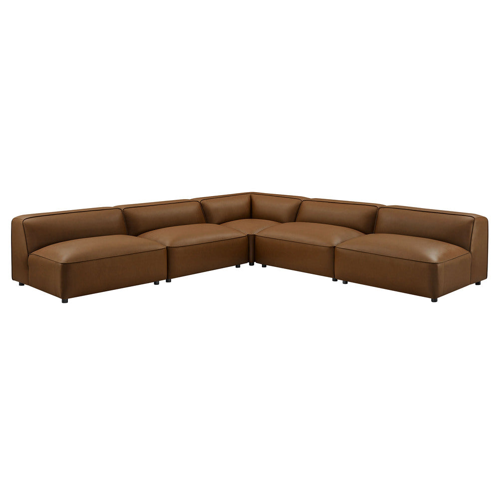 Modway EEI-7133 Auren 5-Piece Upholstered Armless L-Shaped Vegan Leather Modular Sofa