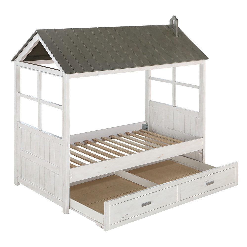 ACME 37170T Tree House II Twin Bed, Weathered White & Washed Gray (1Set/3Ctn)