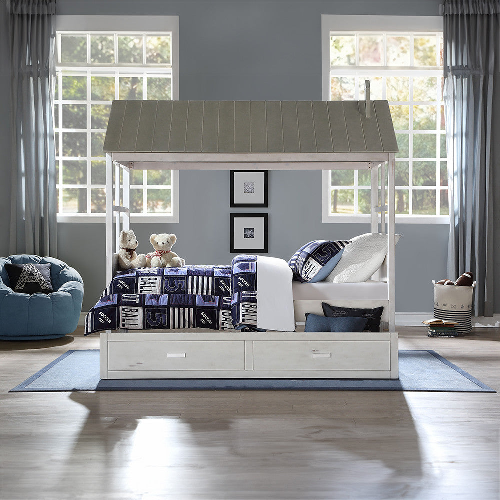 ACME 37170T Tree House II Twin Bed, Weathered White & Washed Gray (1Set/3Ctn)