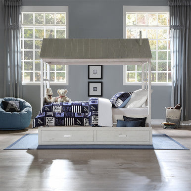 ACME 37170T Tree House II Twin Bed, Weathered White & Washed Gray (1Set/3Ctn)