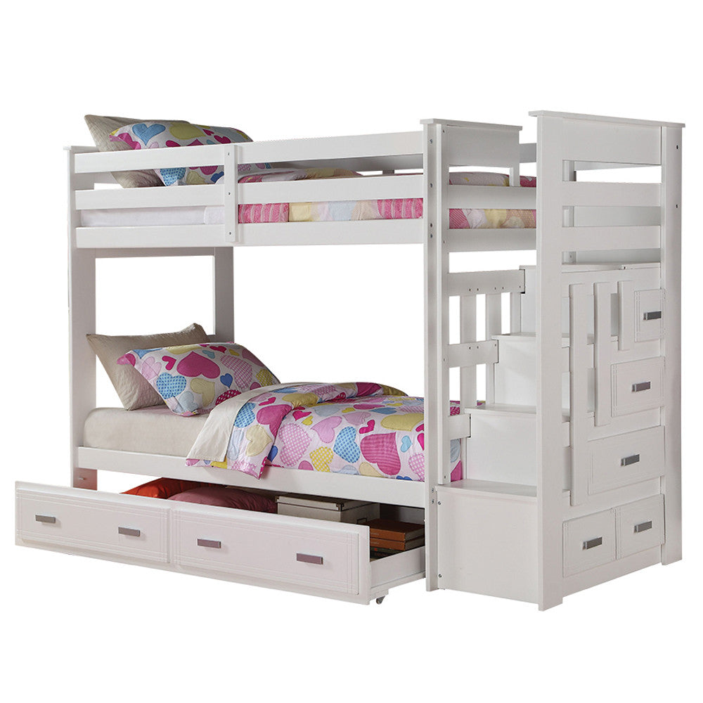 ACME 37370 Allentown Twin Bunk Bed with Storage Ladder & Trundle, White (1Set/4Ctn)