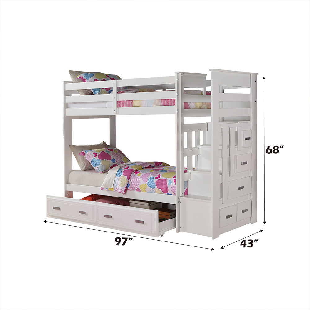 ACME 37370 Allentown Twin Bunk Bed with Storage Ladder & Trundle, White (1Set/4Ctn)