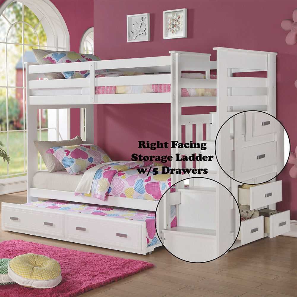 ACME 37370 Allentown Twin Bunk Bed with Storage Ladder & Trundle, White (1Set/4Ctn)