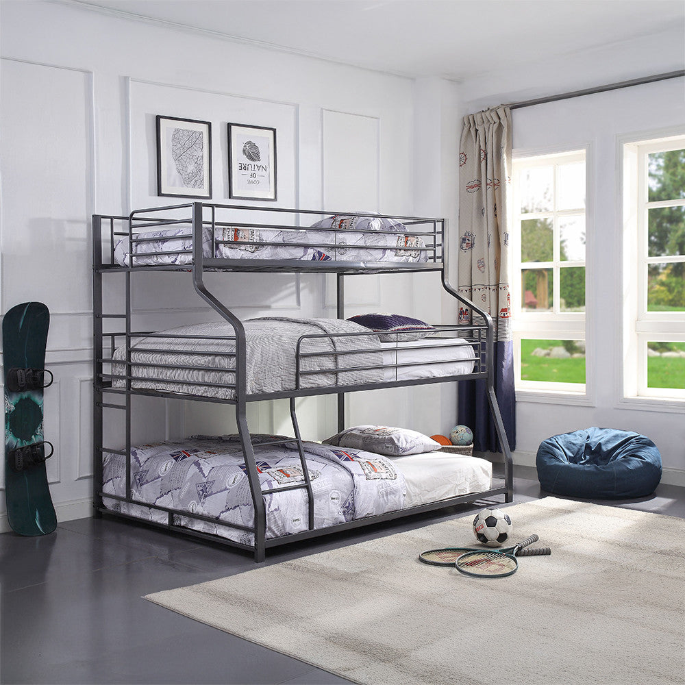 ACME 37450 Caius II Triple Bunk Bed - Twin/Full/Queen, Gunmetal (1Set/2Ctn)