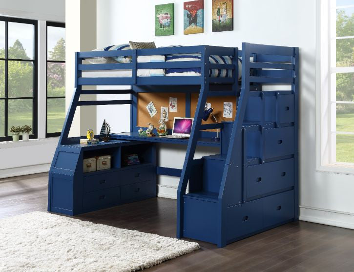 ACME 37455 Jason II Storage Twin Loft Bed (1Set/4Ctn), Navy Blue