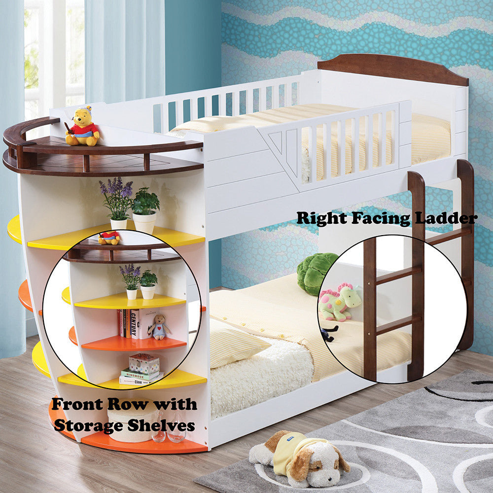 ACME 37715 Neptune Twin Bunk Bed with Storage Shelves, White & Chocolate (1Set/4Ctn)