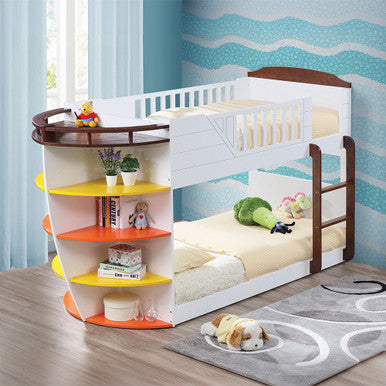 ACME 37715 Neptune Twin Bunk Bed with Storage Shelves, White & Chocolate (1Set/4Ctn)
