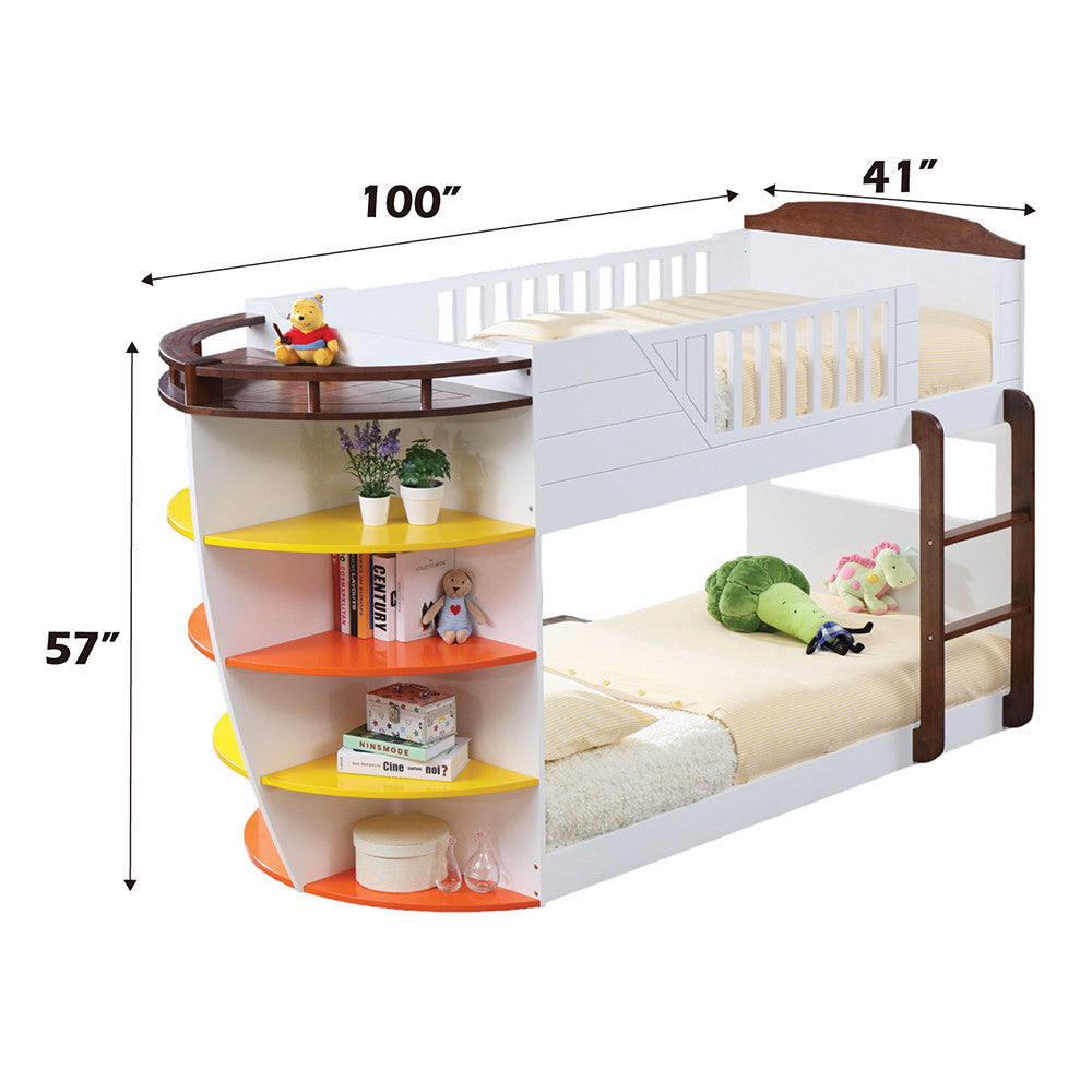 ACME 37715 Neptune Twin Bunk Bed with Storage Shelves, White & Chocolate (1Set/4Ctn)