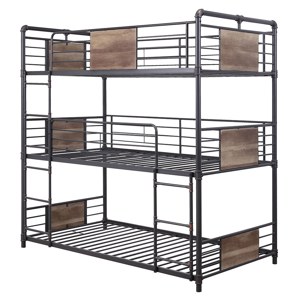 ACME 37820 Brantley Triple Bunk Bed - Twin, Sandy Black & Dark Bronze Hand-Brushed (1Set/2Ctn)