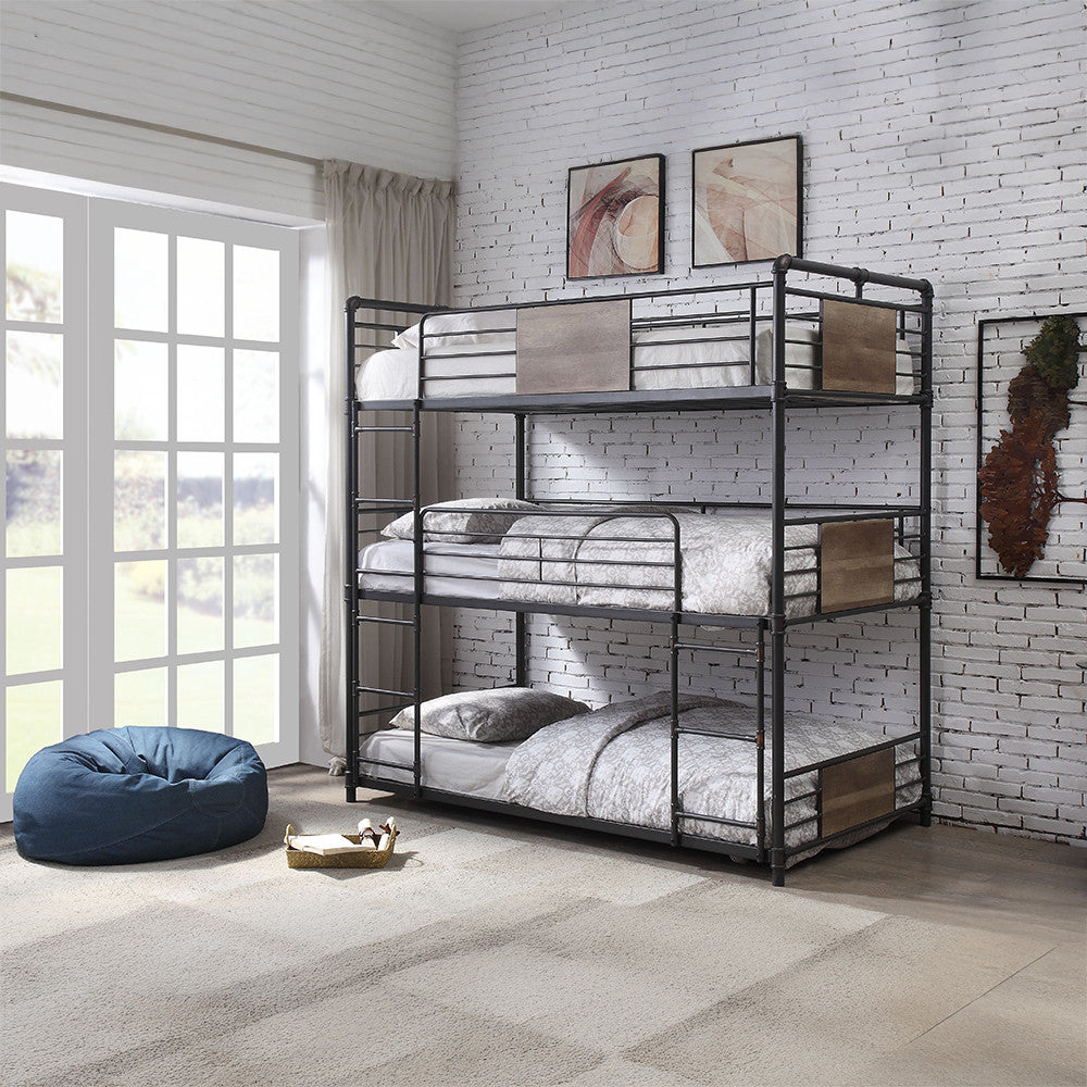 ACME 37820 Brantley Triple Bunk Bed - Twin, Sandy Black & Dark Bronze Hand-Brushed (1Set/2Ctn)