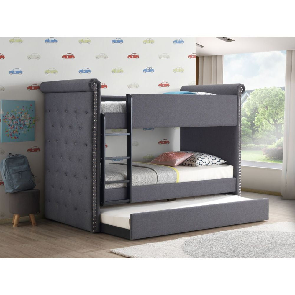 ACME 37855 Romana Ii Twin/Twin Bunk Bed, Gray Fabric