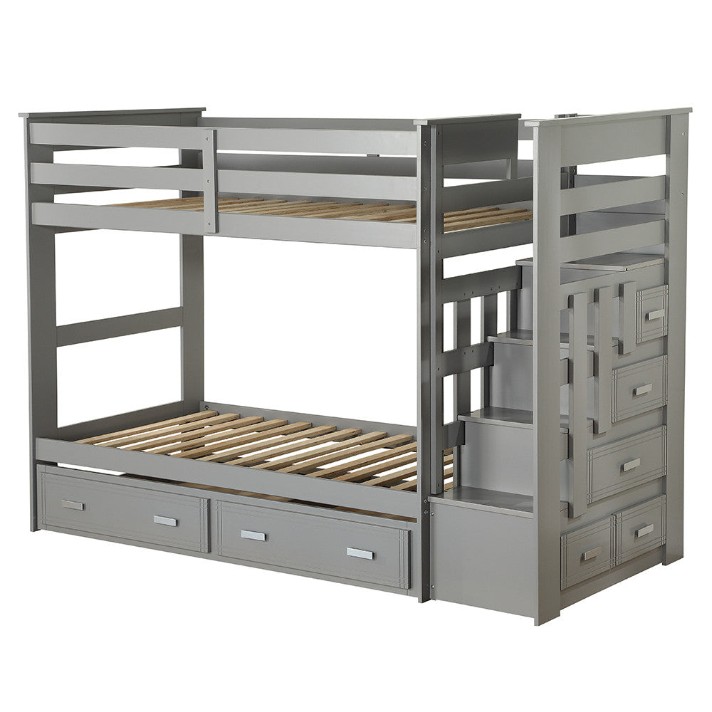 ACME 37870 Allentown Gray Twin/Twin Bunk Bed With Storage Ladder &Trundle