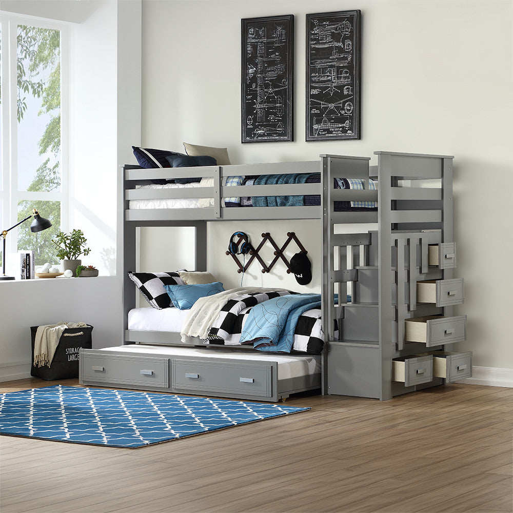 ACME 37870 Allentown Gray Twin/Twin Bunk Bed With Storage Ladder &Trundle
