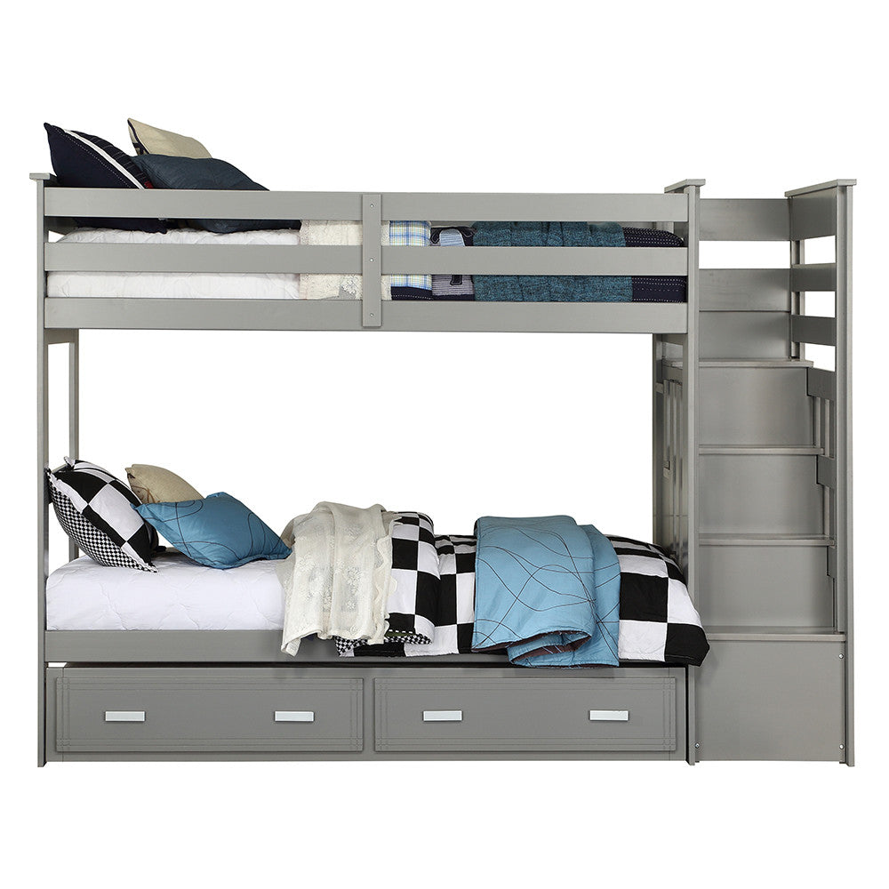 ACME 37870 Allentown Gray Twin/Twin Bunk Bed With Storage Ladder &Trundle
