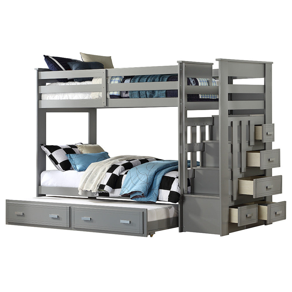 ACME 37870 Allentown Gray Twin/Twin Bunk Bed With Storage Ladder &Trundle