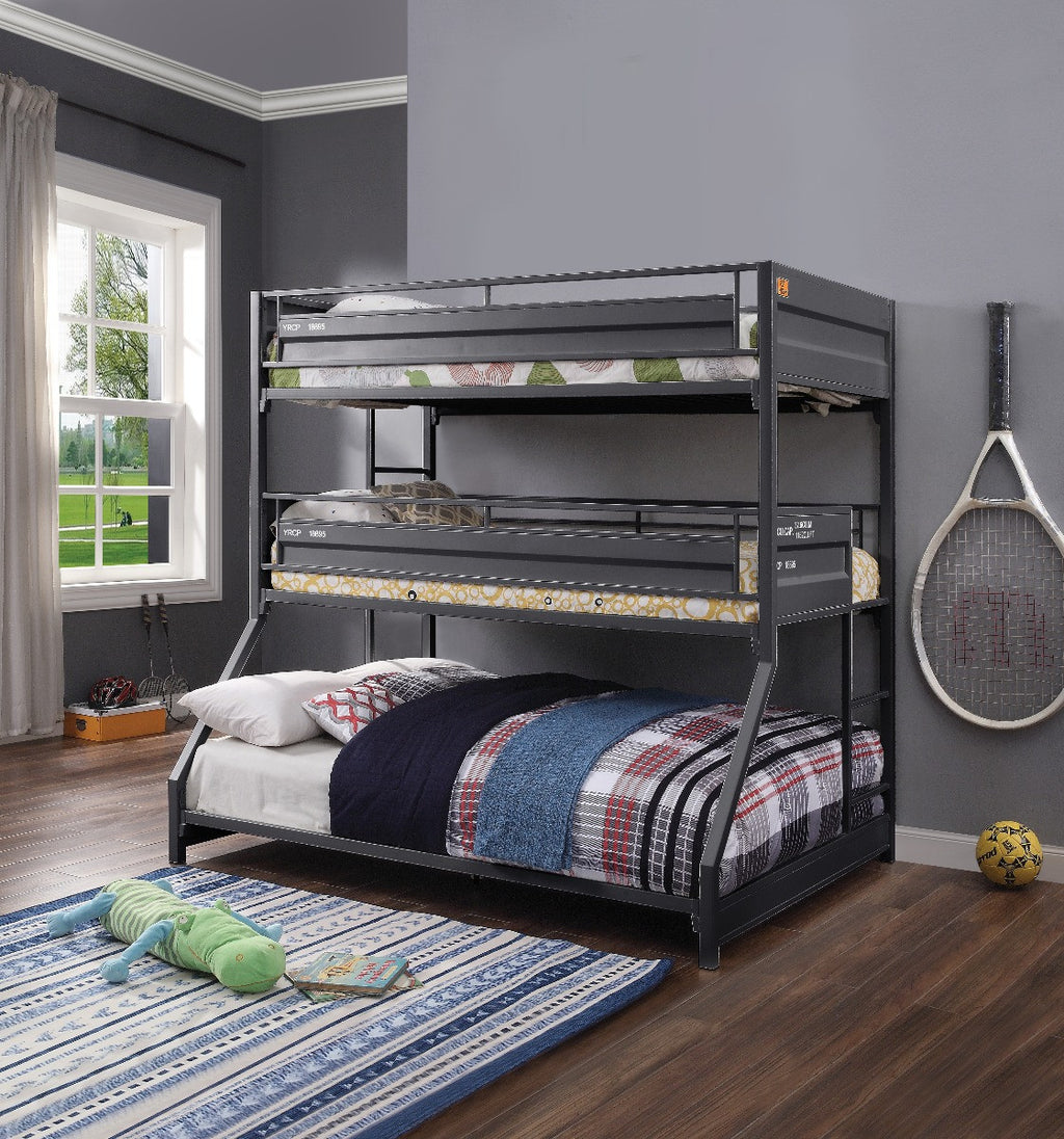 ACME 37995 Cargo Twin/Twin/Full Triple Bunk Bed, Gunmetal Finish(1Set/2Ctn)