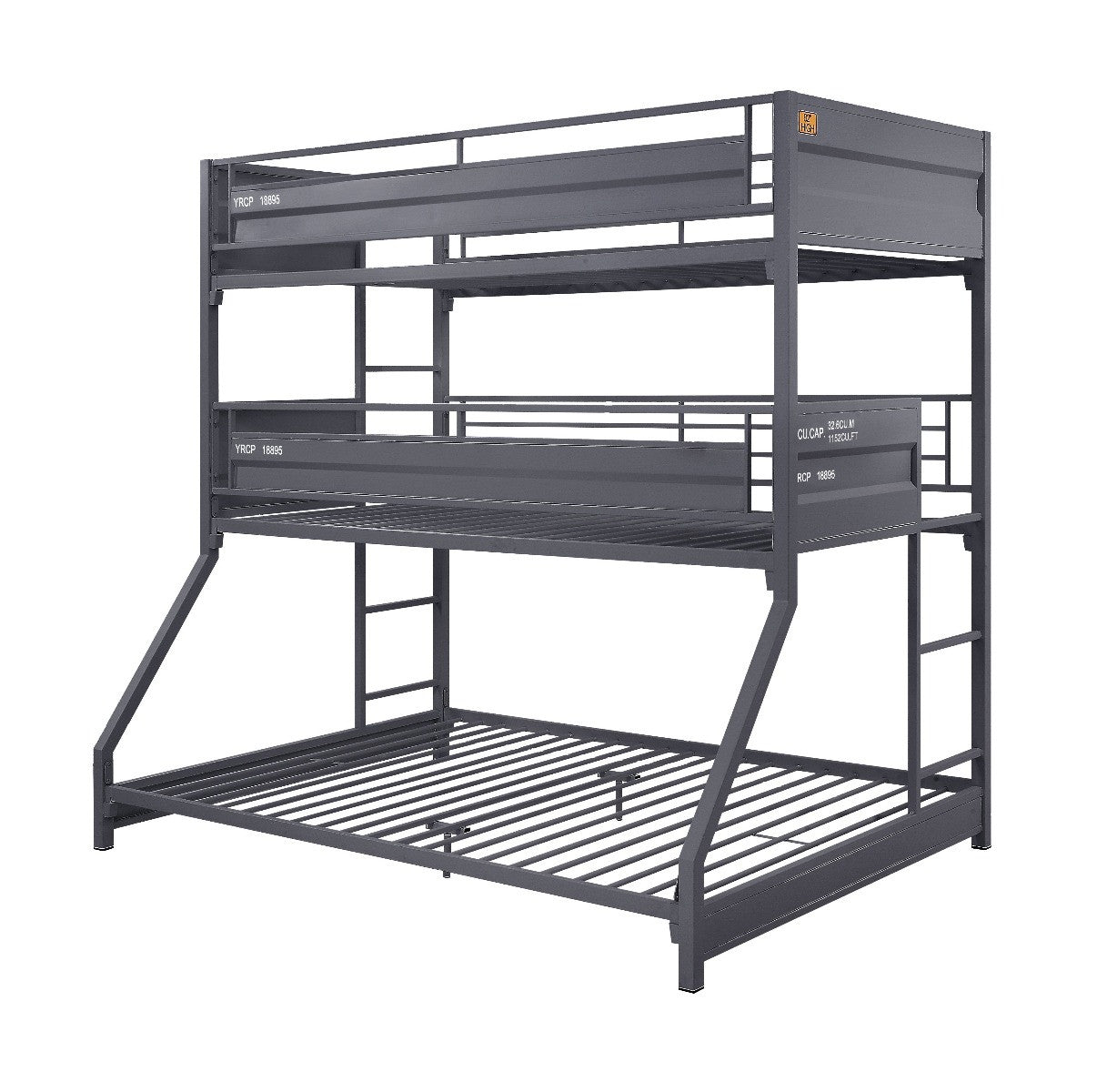 ACME 37995 Cargo Twin/Twin/Full Triple Bunk Bed, Gunmetal Finish(1Set/2Ctn)