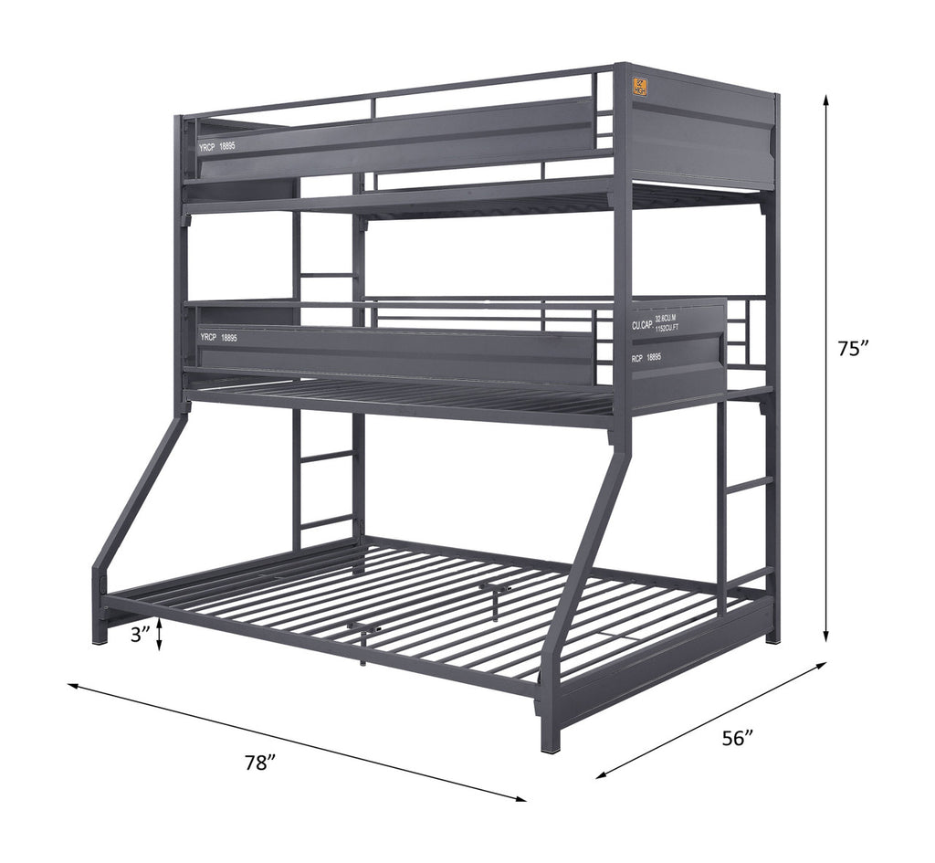 ACME 37995 Cargo Twin/Twin/Full Triple Bunk Bed, Gunmetal Finish(1Set/2Ctn)