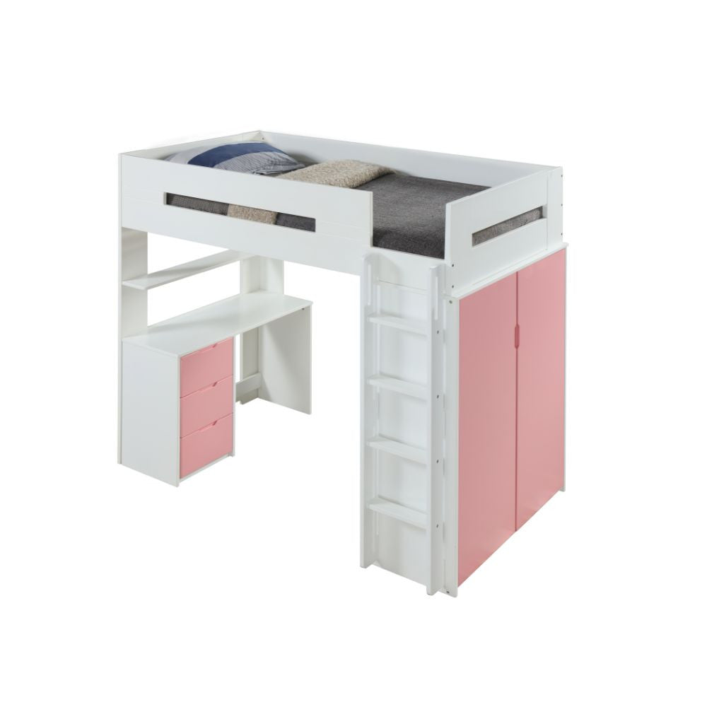 ACME 38040 Nerice Loft Bed, White & Pink (1Set/5Ctn)