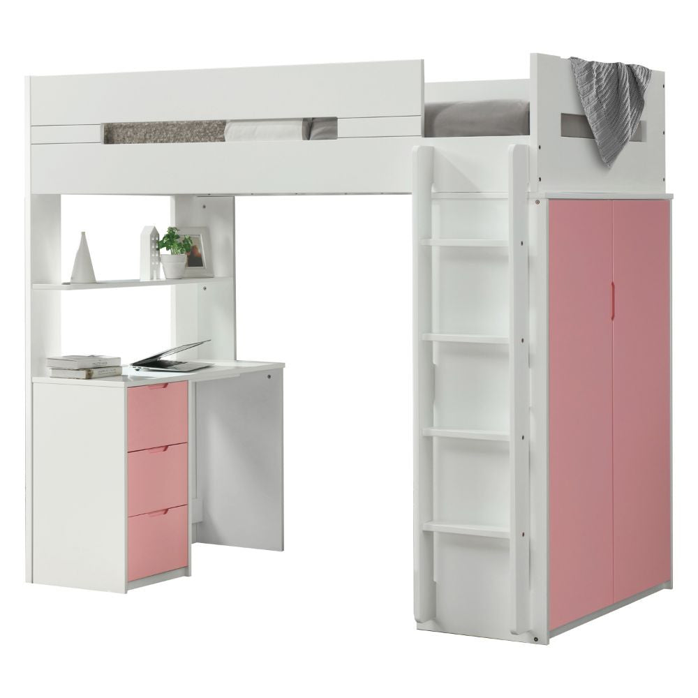 ACME 38040 Nerice Loft Bed, White & Pink (1Set/5Ctn)