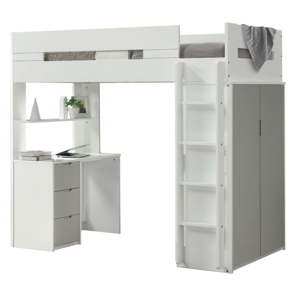 ACME 38050 Nerice Loft Bed, White & Gray (1Set/5Ctn)