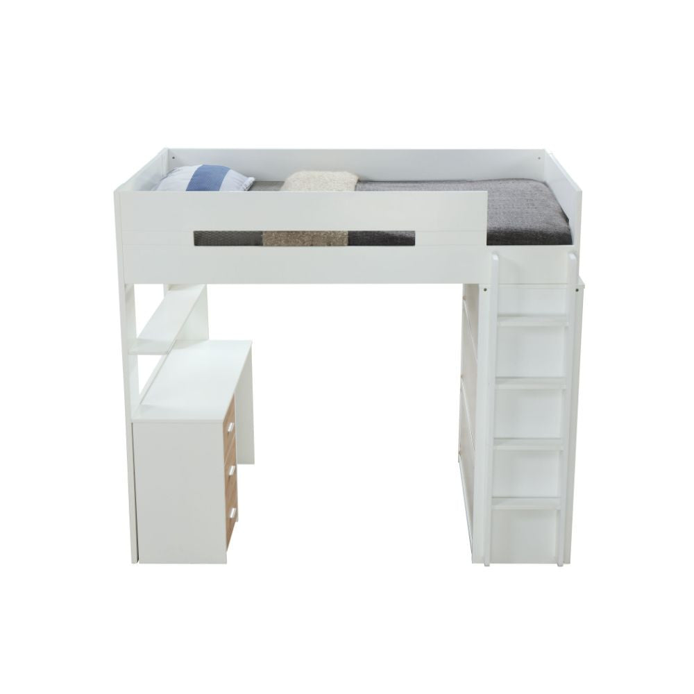 ACME 38055 Nerice Loft Bed, White & Oak (1Set/5Ctn)