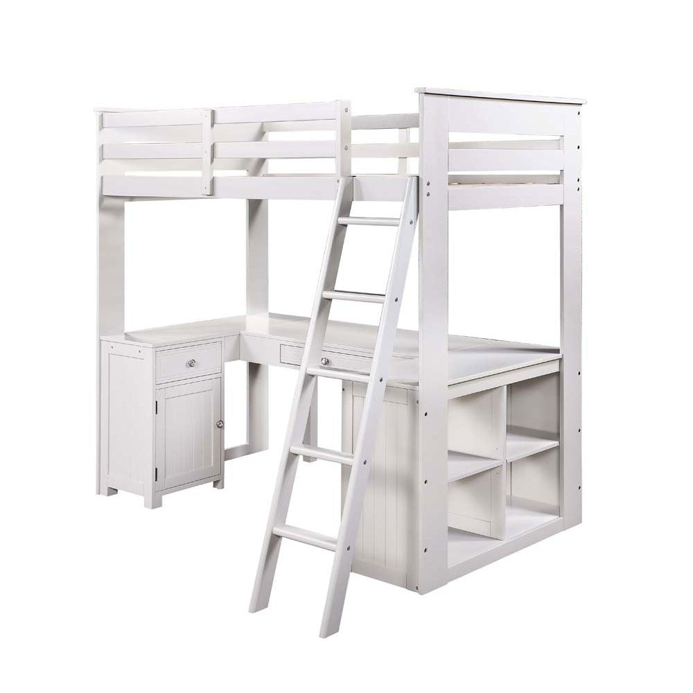ACME 38065 Ambar Loft Bed with Chest, Desk & Bookcase, Light Gray