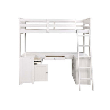 ACME 38065 Ambar Loft Bed with Chest, Desk & Bookcase, Light Gray