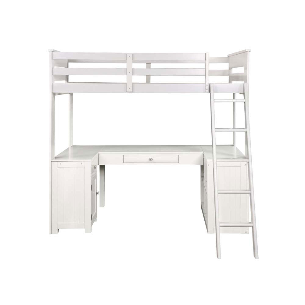 ACME 38065 Ambar Loft Bed with Chest, Desk & Bookcase, Light Gray